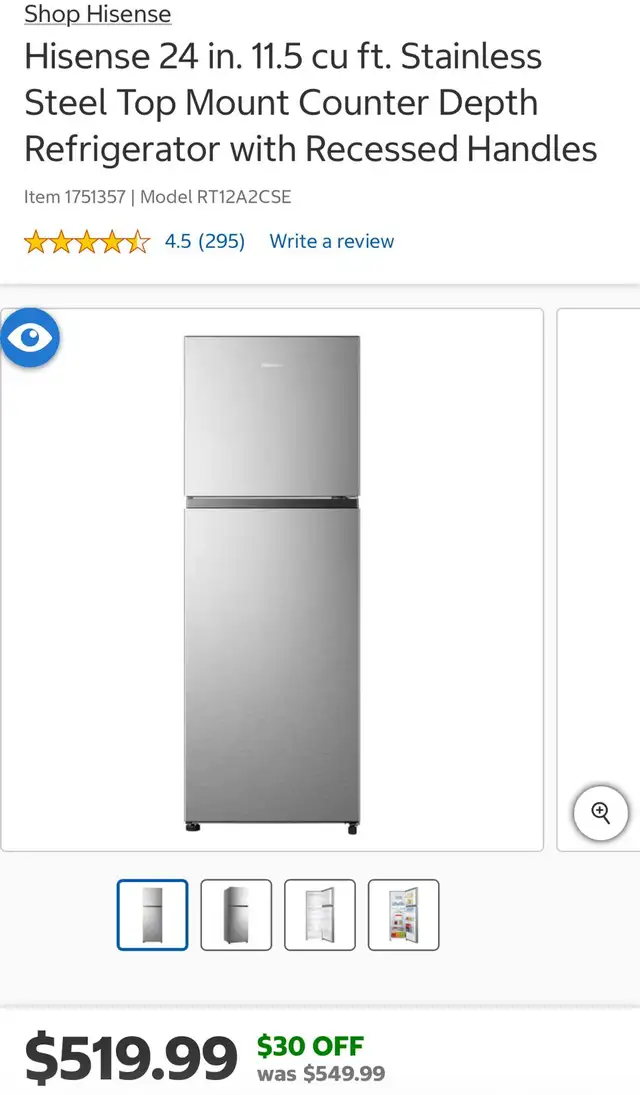 Hisense 24 in. 11.5 cu ft. Stainless Steel Top Mount Fridge!