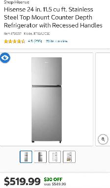 Hisense 24 in. 11.5 cu ft. Stainless Steel Top Mount Fridge!