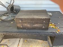 Antique tool chest with assorted old tools