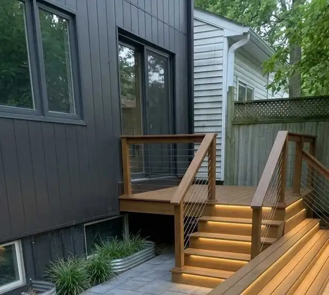 Composite Deck with Integrated Stair Lighting