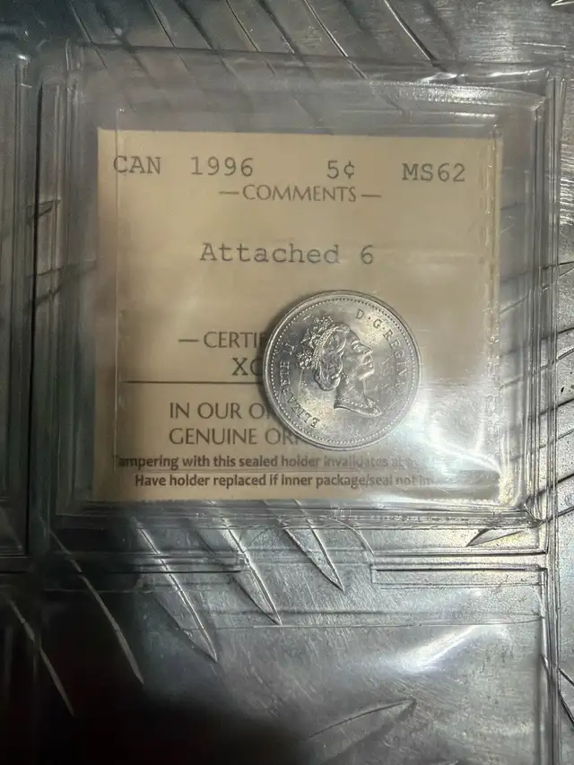 RARE 1996 attached 6 nickel Graded