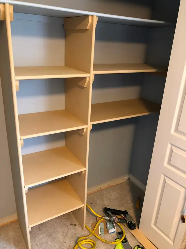 MDF 3/4' thick x16' deep shelves, free estimate.shelf mdf we c
