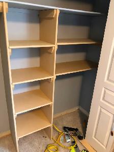 MDF 3/4' thick x16' deep shelves, free estimate.shelf mdf we c