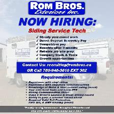 NOW HIRING: SIDING SERVICE TECHNICIAN