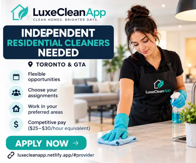 Independent Residential Cleaners Needed – Toronto & GTA