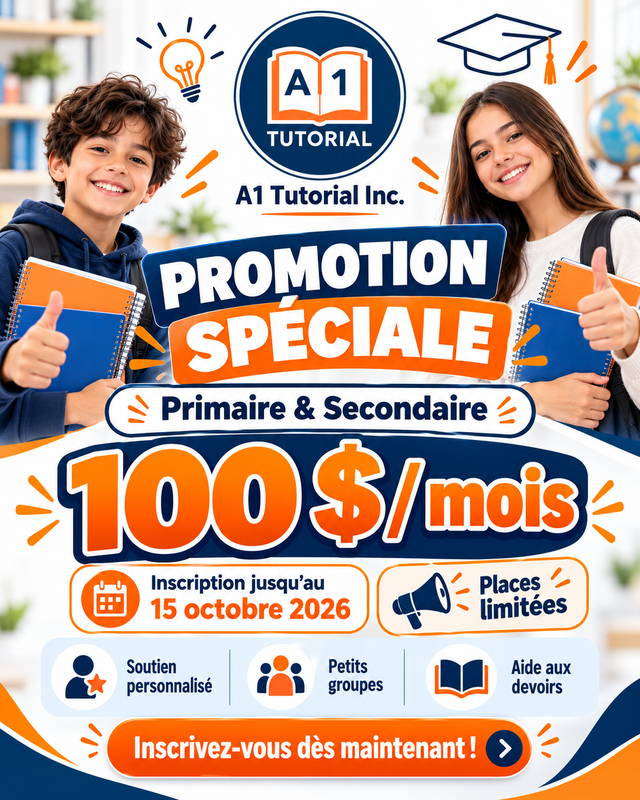 Tutorat Parc-Extension – 3 soirs/semaine – 100 $/mois