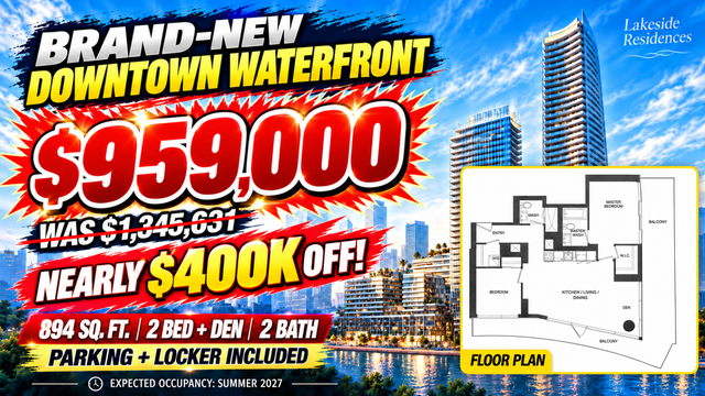 Nearly $400K Off! Downtown Waterfront 2 Bed Den | Parking Incl