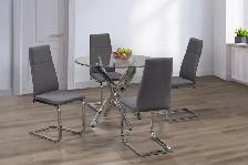 DESIGNER ROUND DINING TABLE WITH FOUR GREY FABRIC CHAIRS!