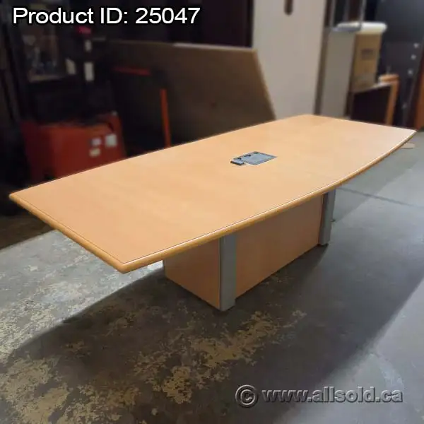 96' Maple Boardroom Boat Shaped Table w/ Power & Data Grommet