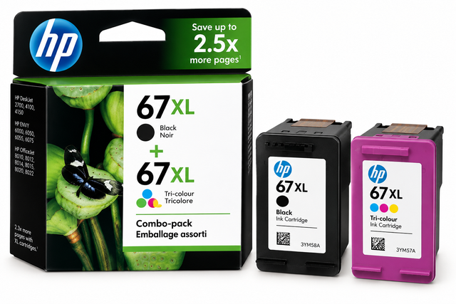 HP 67XL NEW Black & Tri-Color Ink Cartridge Combo Pack