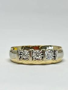10k Men’s  Vintage three-stone / trilogy Diamond Ring