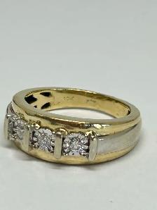 10k Men’s  Vintage three-stone / trilogy Diamond Ring - Photo 8