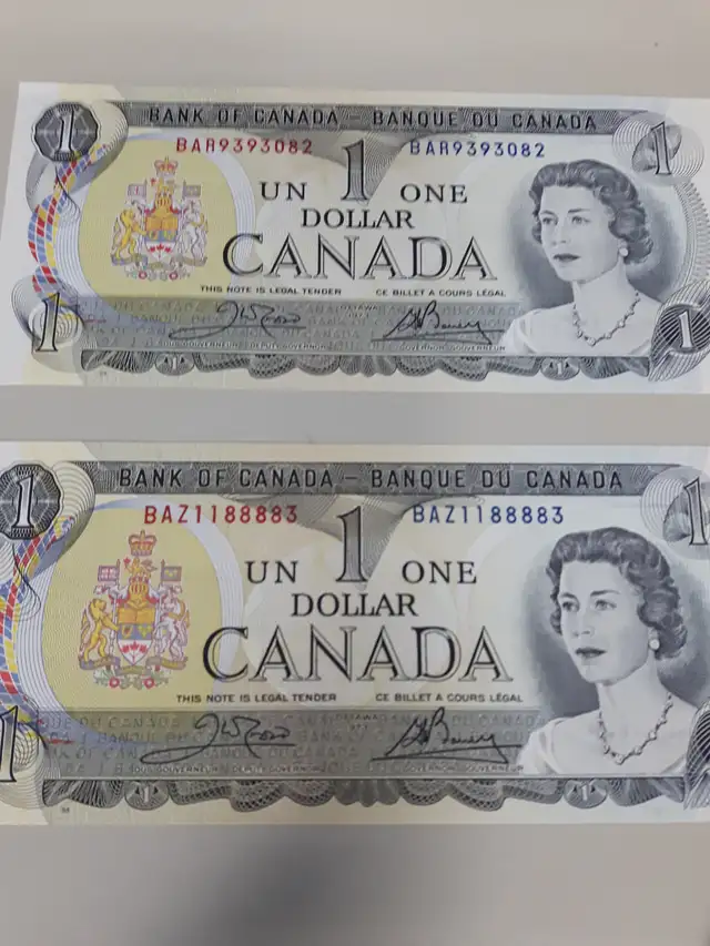 2BILLETS NEUFS CINQUANTENAIRES DE $1.00CH D'ANNÉE 1973: $200.00