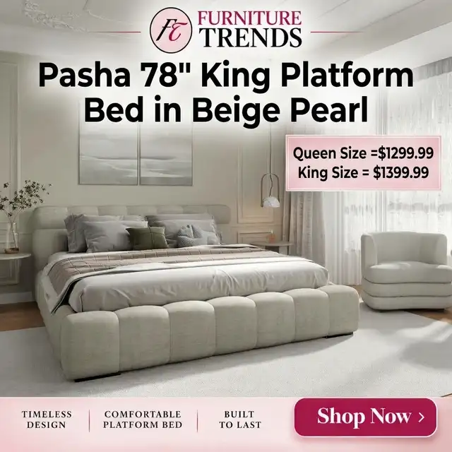 Pasha 78' King Platform Bed – Beige Pearl