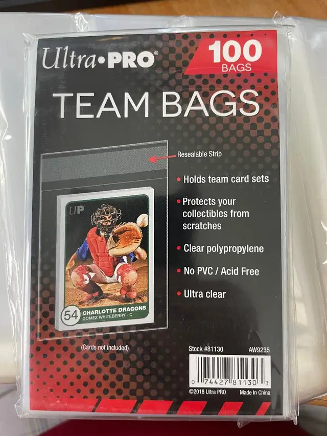 Trading Card Resealable Team Bags 100 per Package