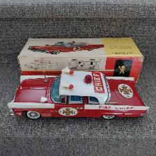 Voiture tôle antique Bandai Lincoln Fire Chief Japon   boîte