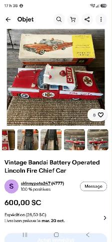 Voiture tôle antique Bandai Lincoln Fire Chief Japon   boîte - Photo 8