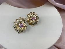 14K Gold Flower Earrings with Pink Stone - Photo 4