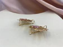 14K Gold Flower Earrings with Pink Stone - Photo 5
