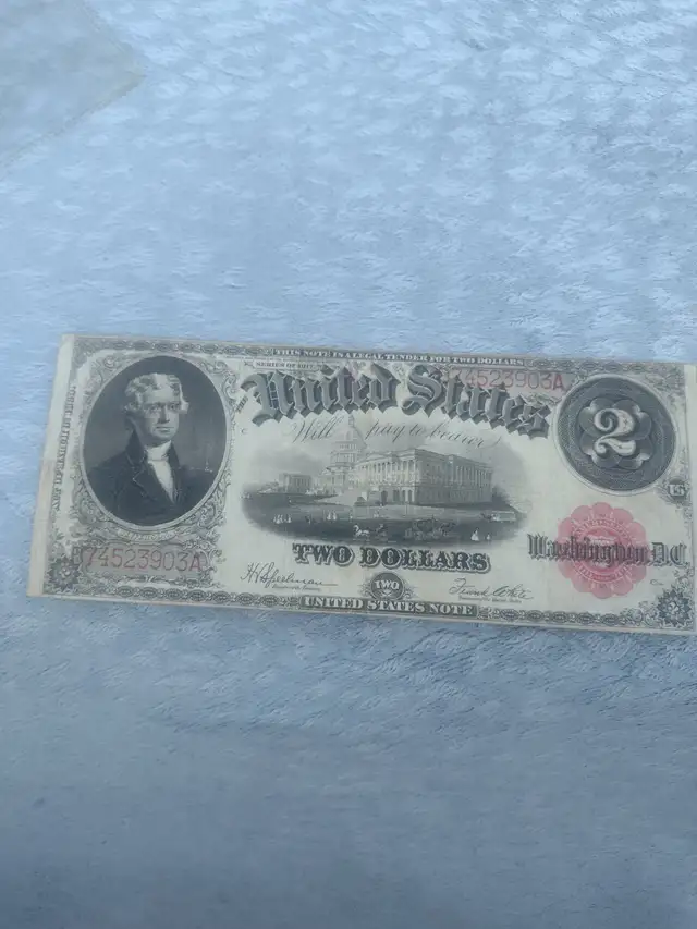 1917 U S large Red $2.00 bill  VHTF banknote