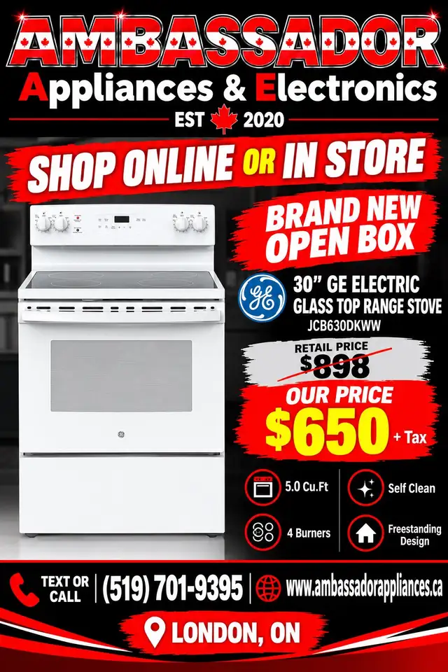 NEW 30" GE Electric Range Stove (Self Clean)
