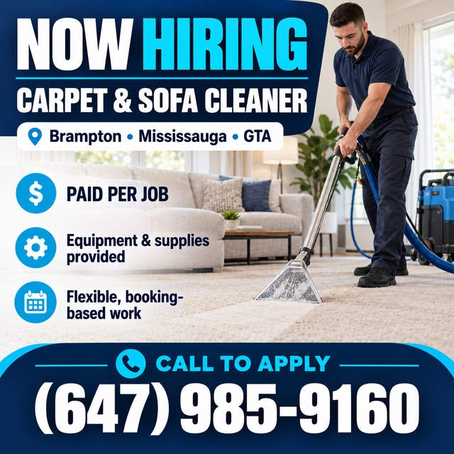 HIRING CLEANERS ( CARPET CLEANING AND SOFA CLEANING)(good pay)