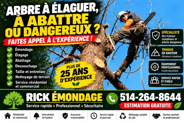 ARBRE À ÉLAGUER, À ABATTRE OU DANGEREUX?   de 25 ans d’exp.