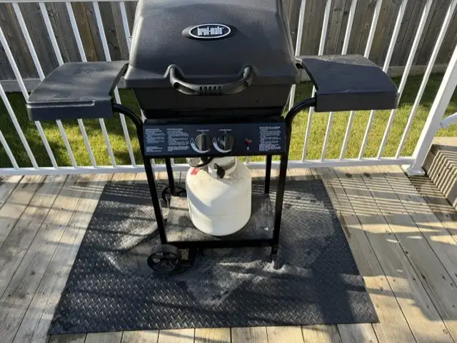 FREE! 2-Burner Broil-Mate BBQ, Propane Tank, Cover, Floor Mat