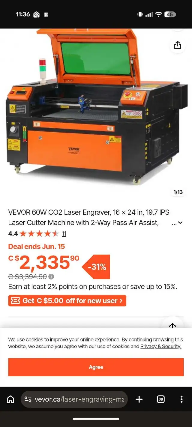 FREE - VEVOR CO₂ Laser Cutter