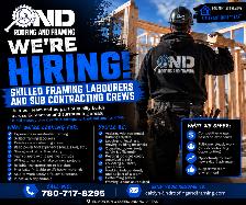 HIRING – Skilled Framing Labourers & Subcontracting Framing Crew