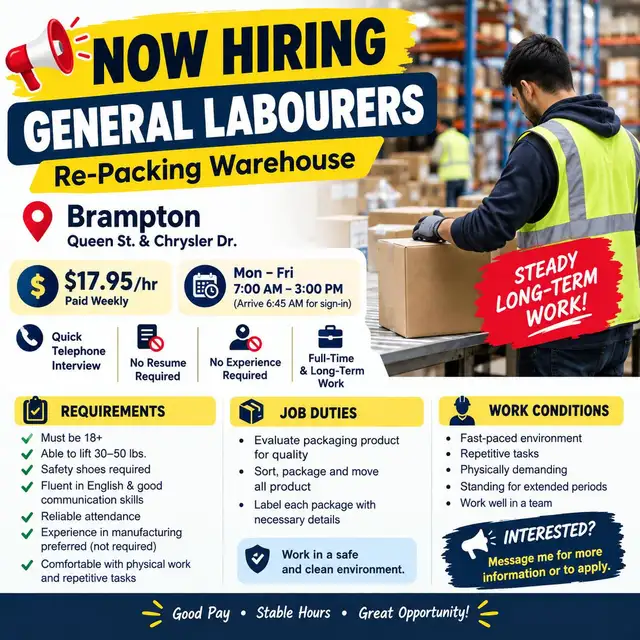 NOW HIRING – GENERAL LABOURERS