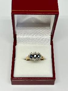 14k three stone Sapphire Diamond Ring
