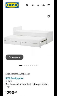 SLÄKTBed frame w/pull-out bed   storage, white, Twin $200