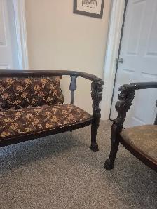 Antique Victorian/ Empire Revival  Settee(Love Seat) & 2 Chairs - Photo 4