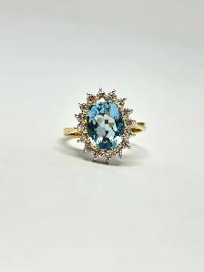 14k Blue Topaz Halo Diamond Ring - Photo 2