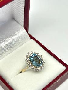 14k Blue Topaz Halo Diamond Ring - Photo 3