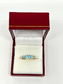 14k Trilogy Blue  Topaz  Diamond Ring