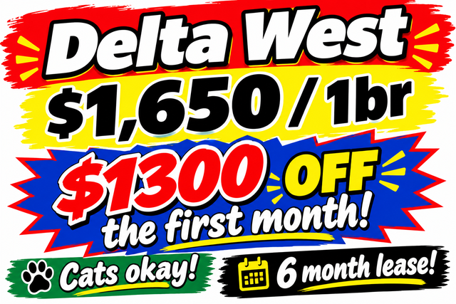 LIMITED TIME OFFER! Renovated 1 bed available at Delta West! CAT