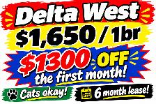 LIMITED TIME OFFER! Renovated 1 bed available at Delta West! CAT