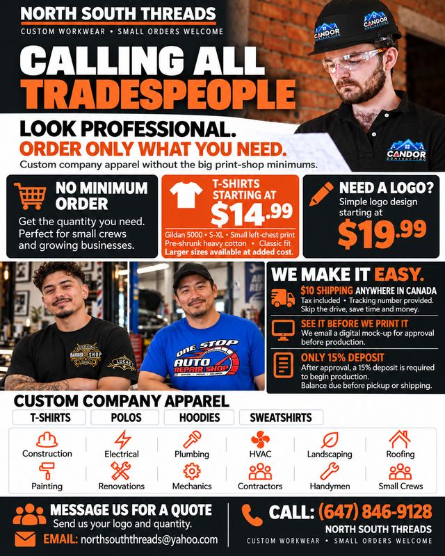 Trades & Small Businesses – Your Logo on Work Shirts From $14.99