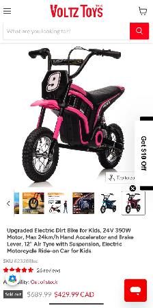 Brand New Voltz Toys Electric Dirt Bike in Pink