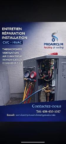 Entretien / thermopompe/ mini-splits/ fournaise Central / Hum/