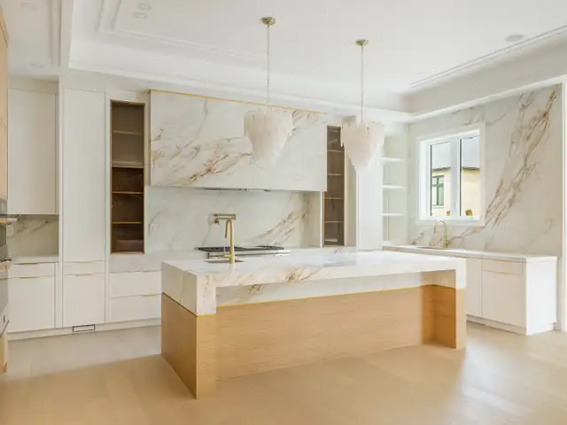Custom Porcelain Kitchen Island & Backsplash | Direct Fabricator