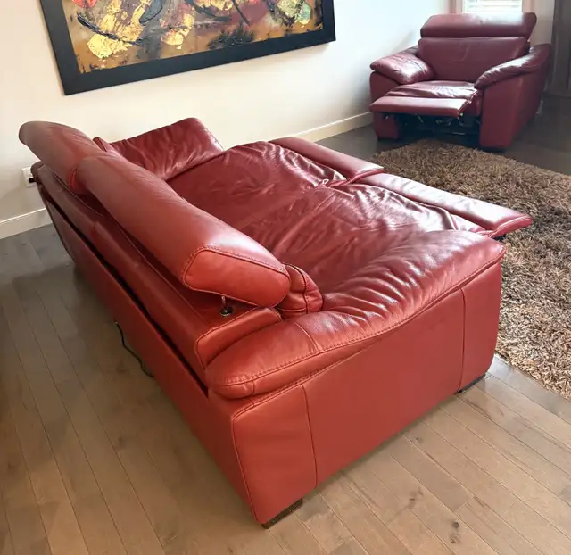 Premium Natuzzi Italian Leather Power Recline Sofa & Chair