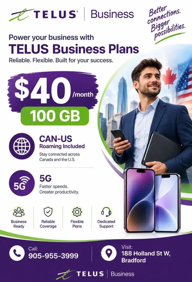 TELUS Business – $40/100GB CAN-US Plan