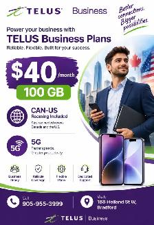 TELUS Business – $40/100GB CAN-US Plan
