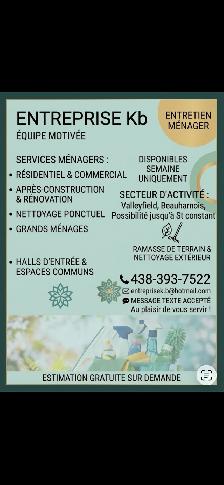 Services d'entretien ménager Entreprise Kb