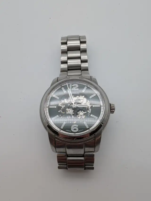 (B4975) Fossil ME3262 Automatic Skeleton Watch 9' Steel Brace...