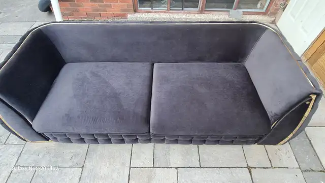 Black Velvet Couch with Gold Trim