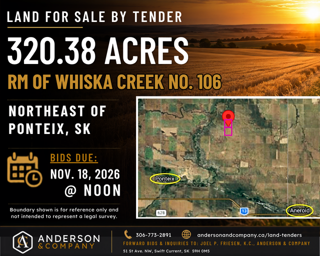 Land Tender - RM of Whiska Creek #106 – NE of Ponteix, SK